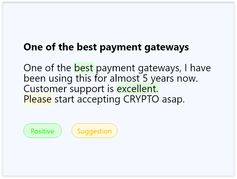 image of annotated text from a customer review